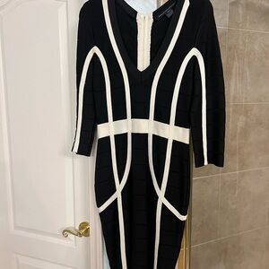 French Connection Black and Cream Long Sleeve Dress